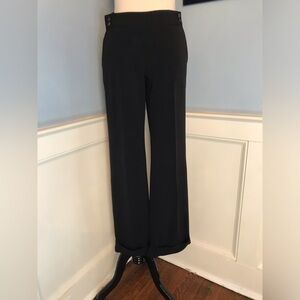 Wide Leg Cuffed Trouser Pants with Button Detail in Black Sz 4